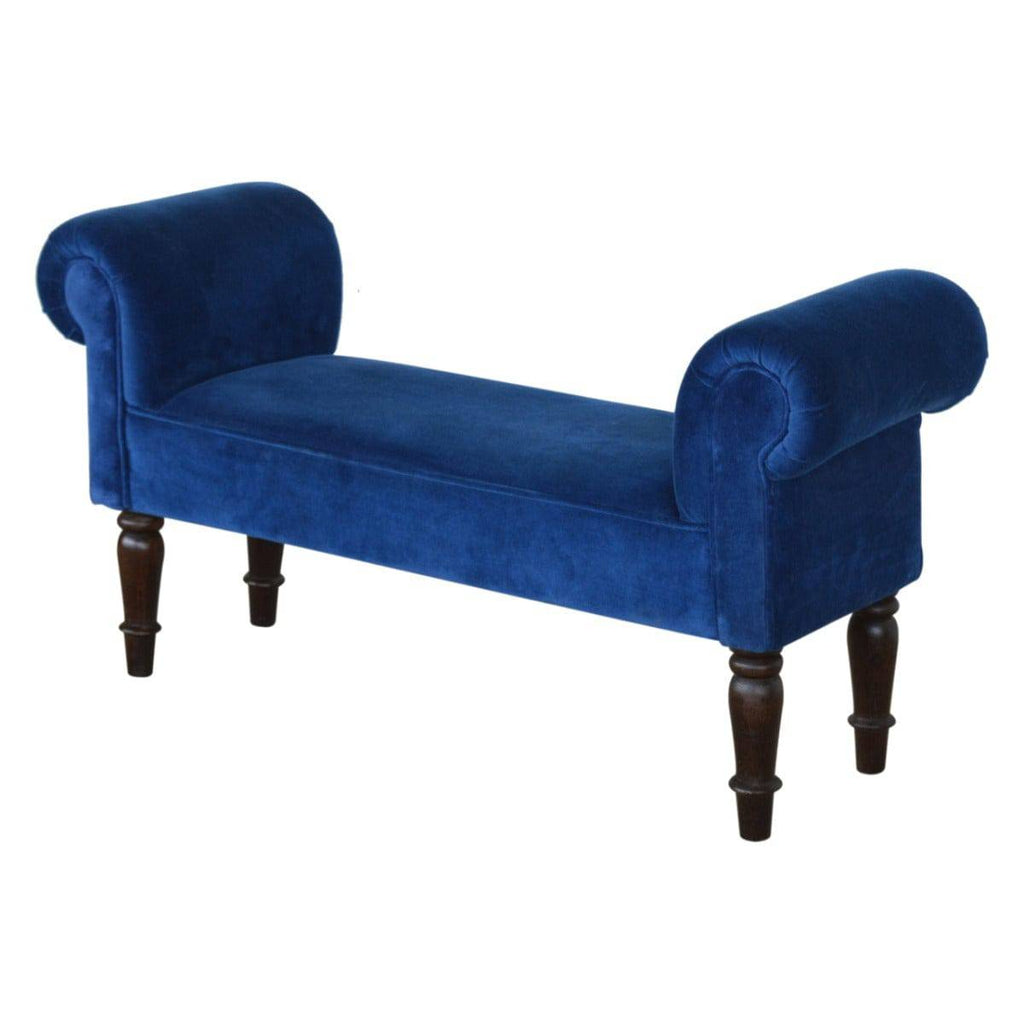 Velvet Bench with Turned Feet in Royal Blue - Price Crash Furniture