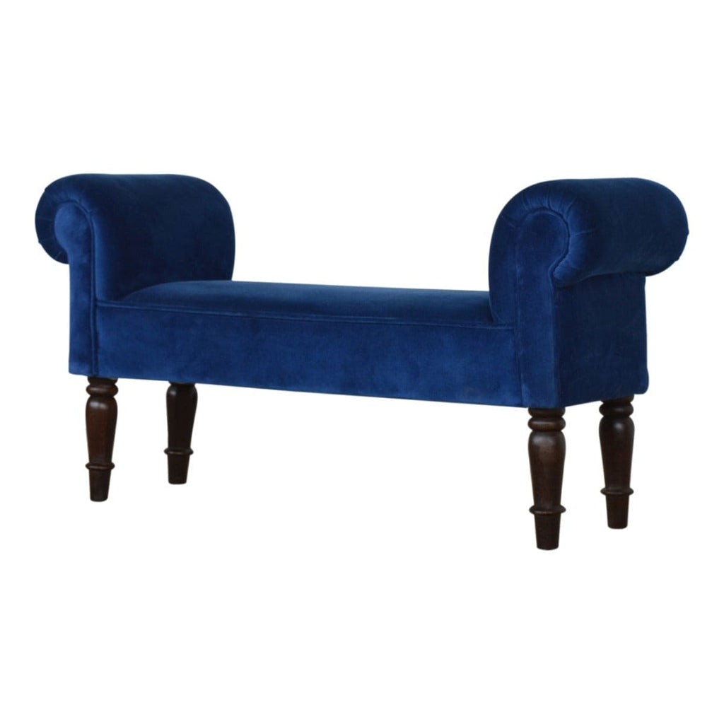 Velvet Bench with Turned Feet in Royal Blue - Price Crash Furniture