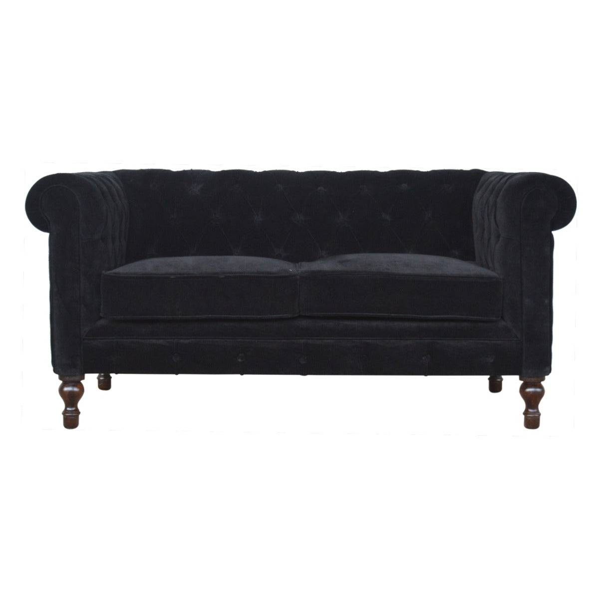 Velvet Chesterfield Sofa in Black - Price Crash Furniture