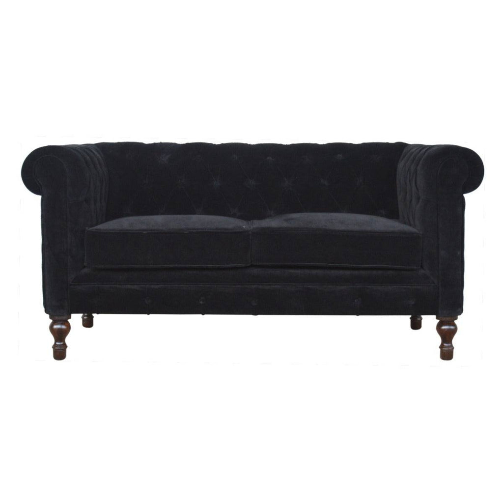Velvet Chesterfield Sofa in Black - Price Crash Furniture