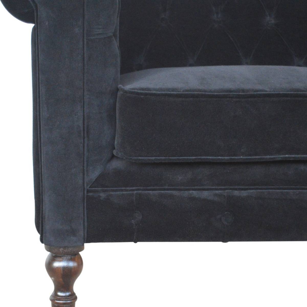 Velvet Chesterfield Sofa in Black - Price Crash Furniture