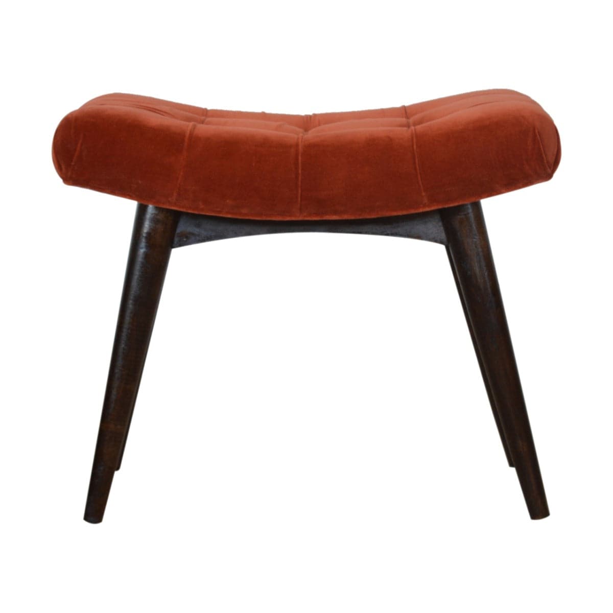 Velvet Curved Bench Seat in Brick Red Rust & Walnut-effect Mango Wood - Price Crash Furniture