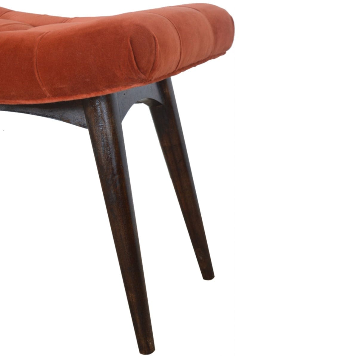 Velvet Curved Bench Seat in Brick Red Rust & Walnut-effect Mango Wood - Price Crash Furniture