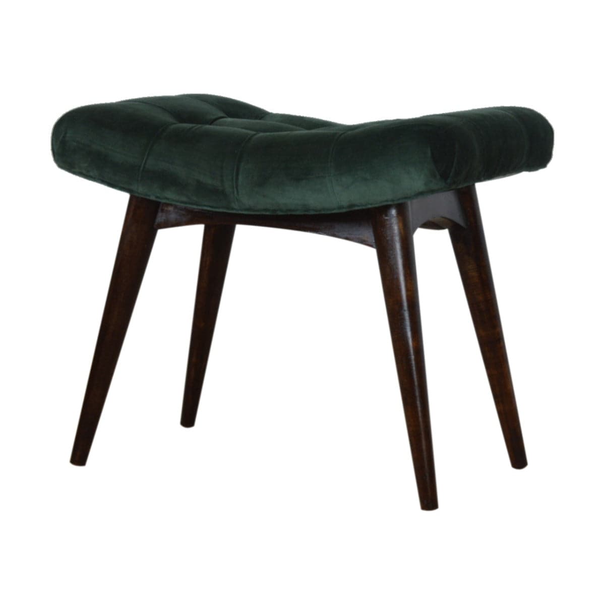 Velvet Curved Bench Seat in Emerald Green & Walnut-effect Mango Wood - Price Crash Furniture