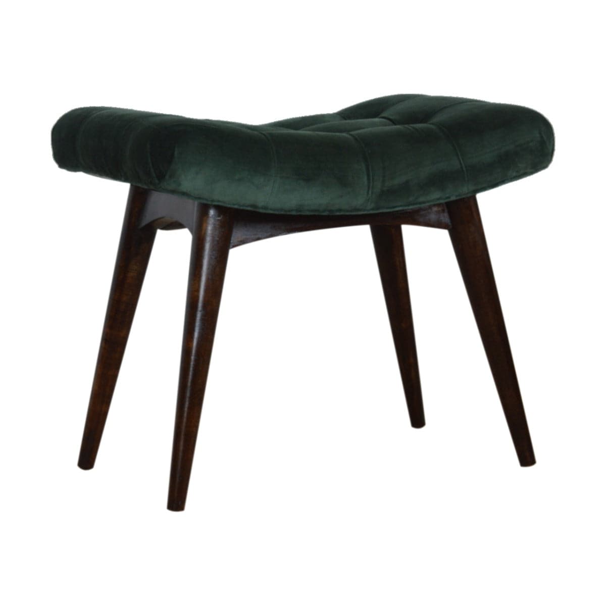 Velvet Curved Bench Seat in Emerald Green & Walnut-effect Mango Wood - Price Crash Furniture