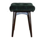 Velvet Curved Bench Seat in Emerald Green & Walnut-effect Mango Wood - Price Crash Furniture