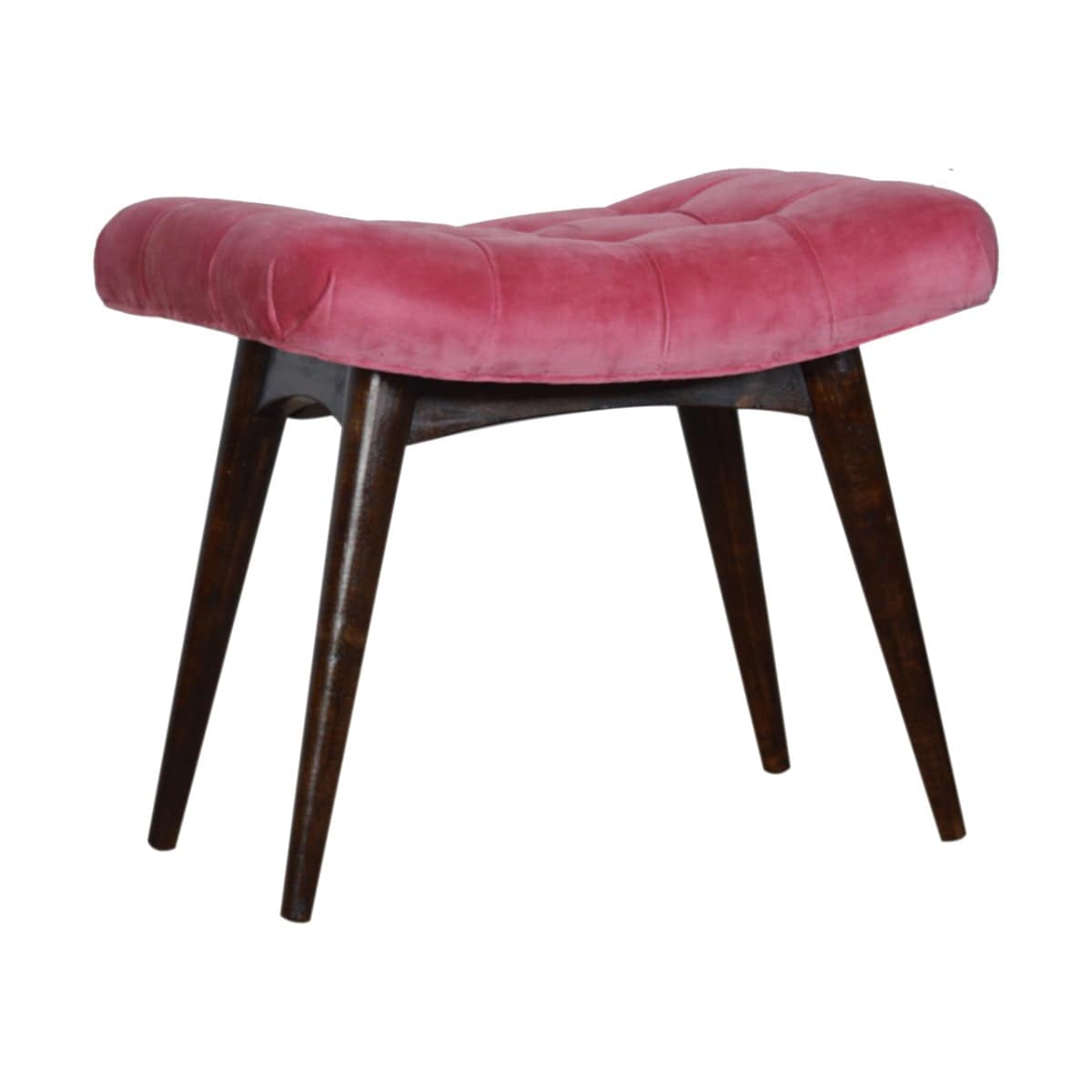 Velvet Curved Bench Seat in Pink & Walnut-effect Mango Wood - Price Crash Furniture