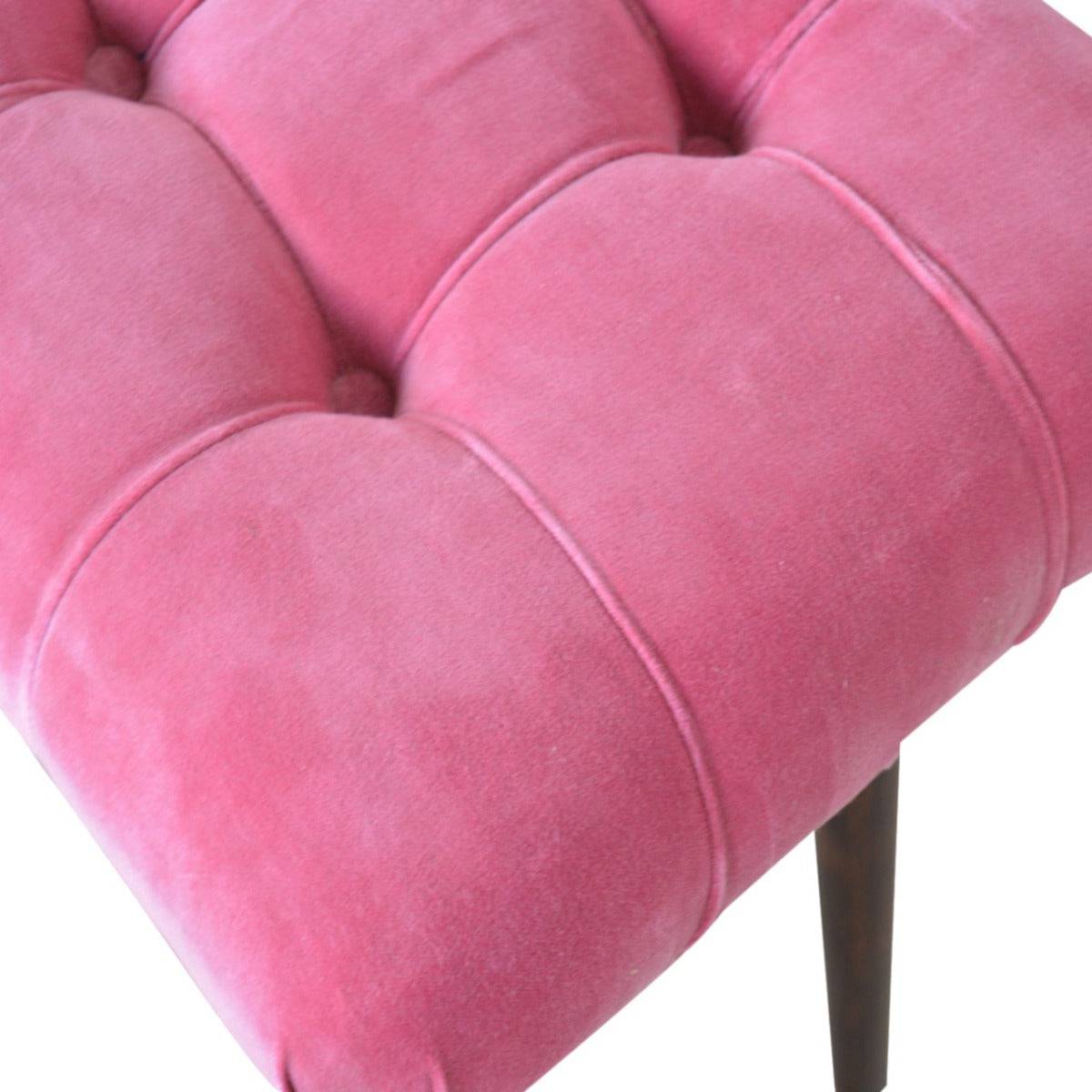 Velvet Curved Bench Seat in Pink & Walnut-effect Mango Wood - Price Crash Furniture