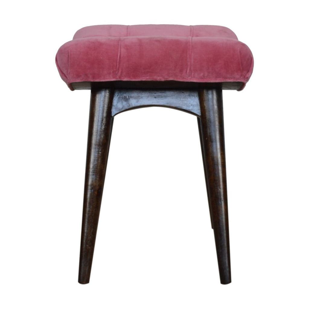 Velvet Curved Bench Seat in Pink & Walnut-effect Mango Wood - Price Crash Furniture
