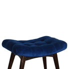 Velvet Curved Bench Seat in Royal Blue & Walnut-effect Mango Wood - Price Crash Furniture