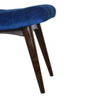 Velvet Curved Bench Seat in Royal Blue & Walnut-effect Mango Wood - Price Crash Furniture