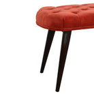 Velvet Deep Button Bench Seat in Brick Red Rust & Walnut - Price Crash Furniture