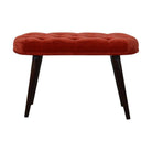 Velvet Deep Button Bench Seat in Brick Red Rust & Walnut - Price Crash Furniture