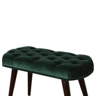 Velvet Deep Button Bench Seat in Emerald Green & Walnut - Price Crash Furniture