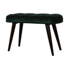 Velvet Deep Button Bench Seat in Emerald Green & Walnut - Price Crash Furniture