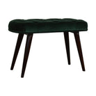 Velvet Deep Button Bench Seat in Emerald Green & Walnut - Price Crash Furniture