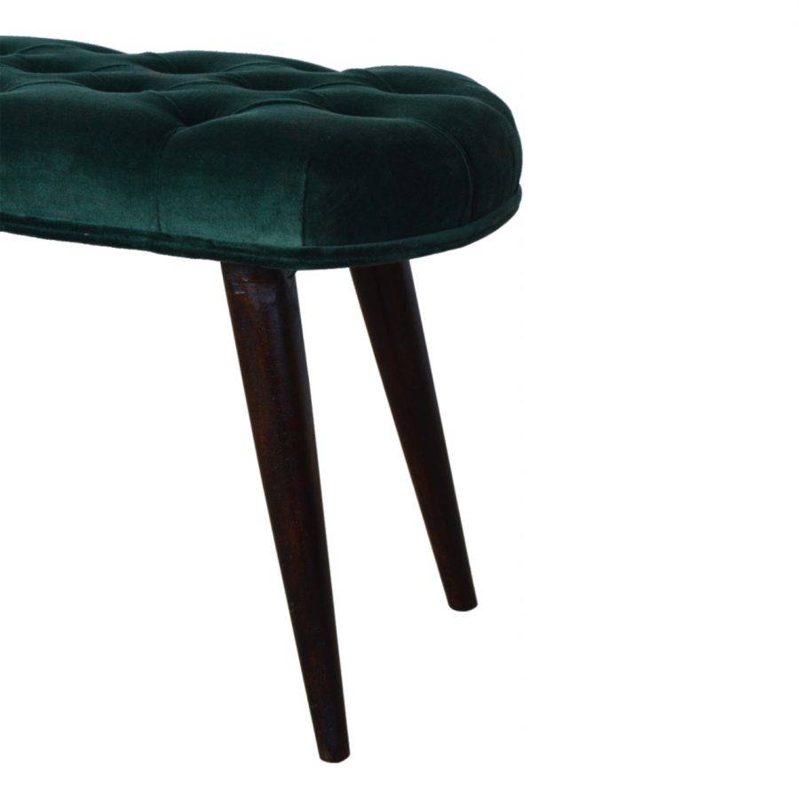 Velvet Deep Button Bench Seat in Emerald Green & Walnut - Price Crash Furniture