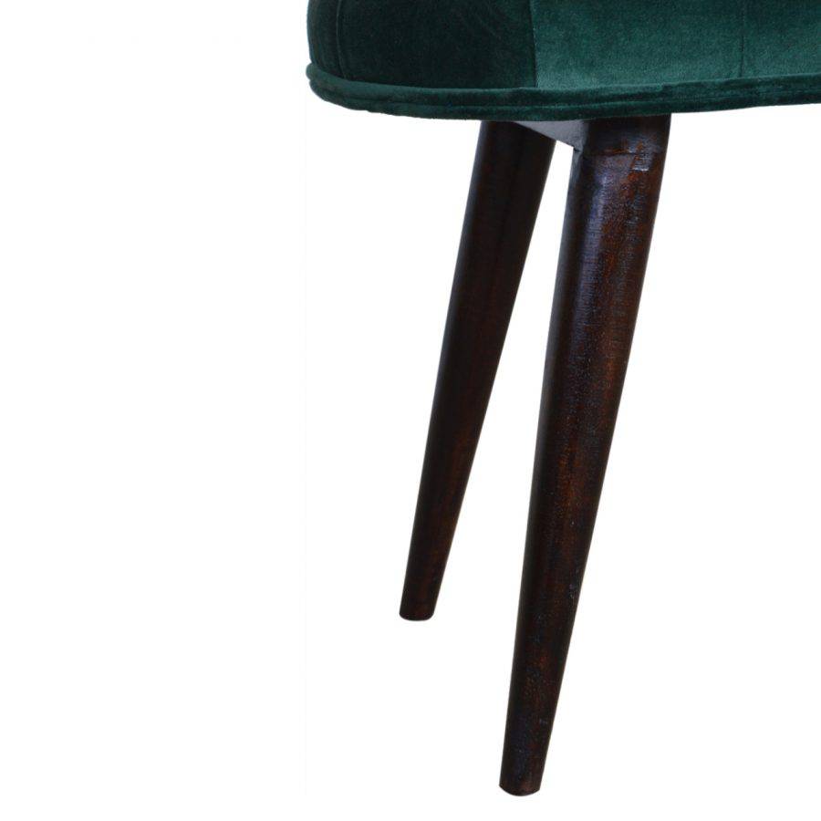 Velvet Deep Button Bench Seat in Emerald Green & Walnut - Price Crash Furniture