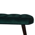 Velvet Deep Button Bench Seat in Emerald Green & Walnut - Price Crash Furniture