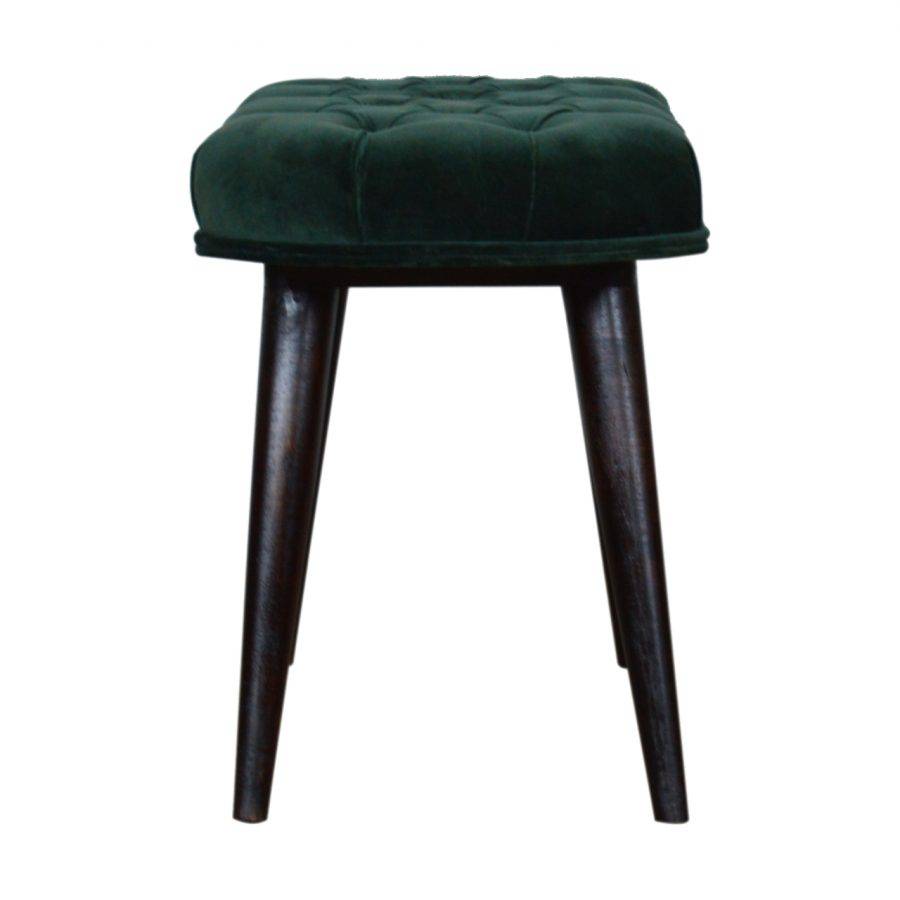 Velvet Deep Button Bench Seat in Emerald Green & Walnut - Price Crash Furniture
