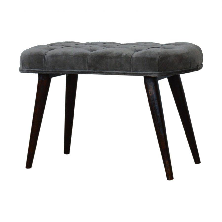 Velvet Deep Button Bench Seat in Grey & Walnut - Price Crash Furniture