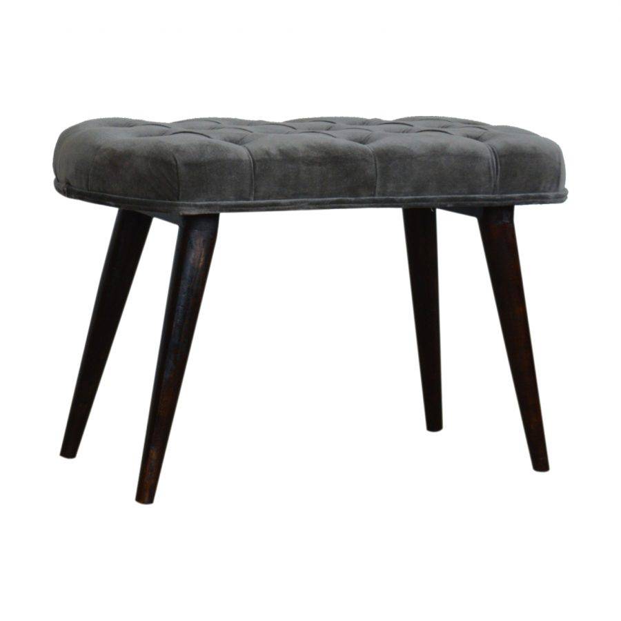 Velvet Deep Button Bench Seat in Grey & Walnut - Price Crash Furniture