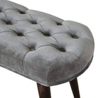 Velvet Deep Button Bench Seat in Grey & Walnut - Price Crash Furniture