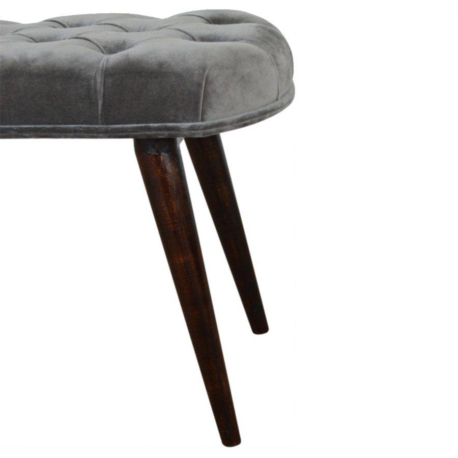 Velvet Deep Button Bench Seat in Grey & Walnut - Price Crash Furniture