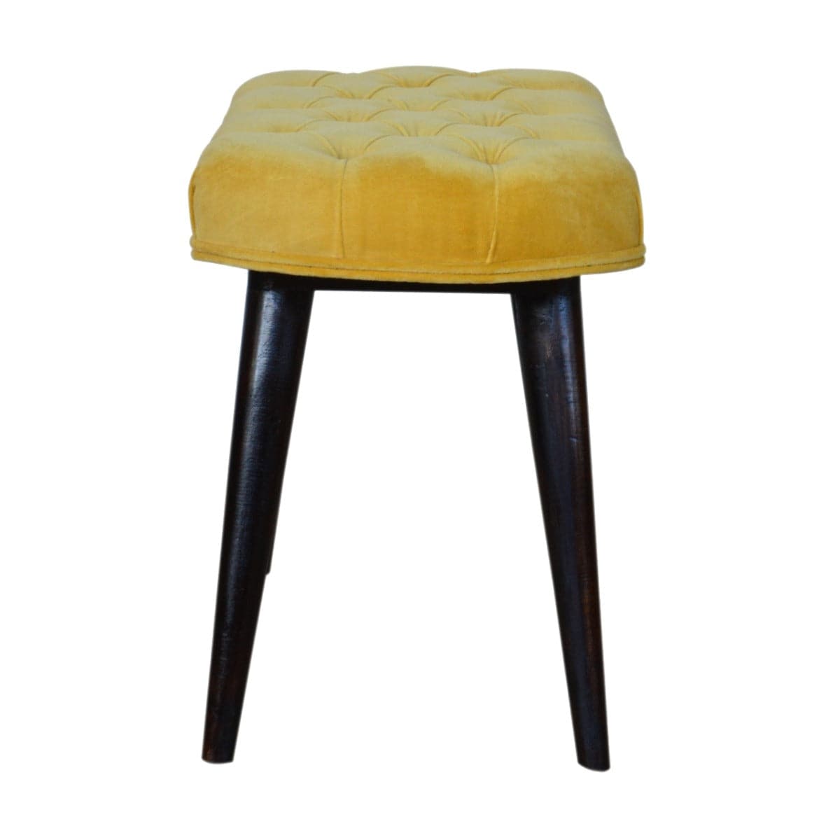 Velvet Deep Button Bench Seat in Mustard Yellow & Walnut - Price Crash Furniture