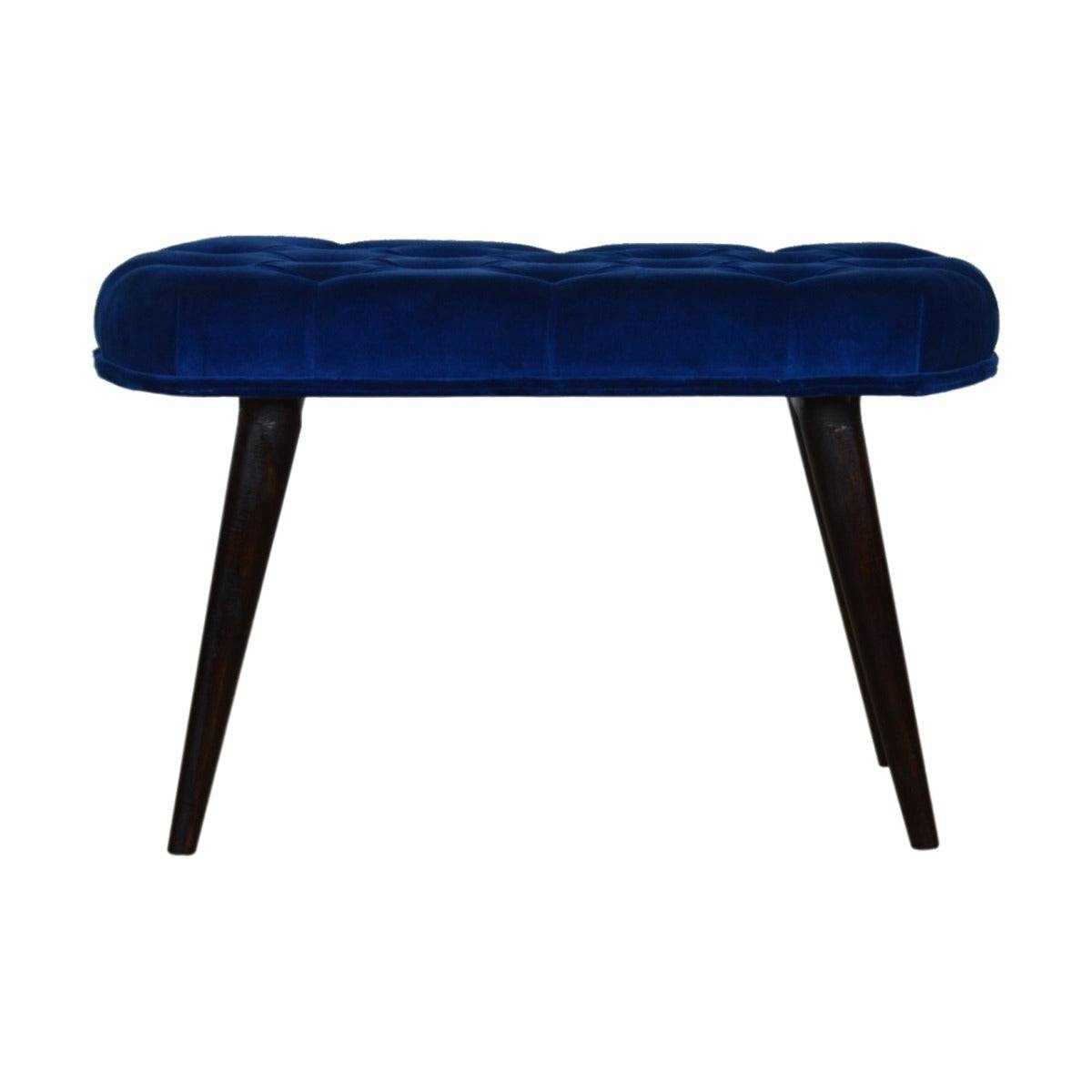 Velvet Deep Button Bench Seat in Royal Blue & Walnut - Price Crash Furniture