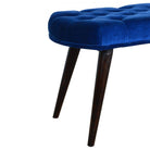 Velvet Deep Button Bench Seat in Royal Blue & Walnut - Price Crash Furniture