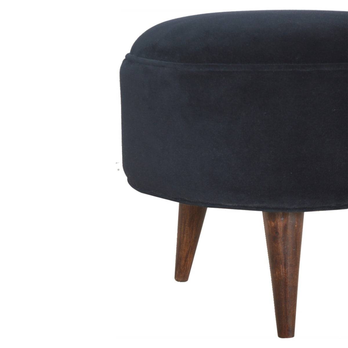 Velvet Nordic Style Footstool in Black - Price Crash Furniture