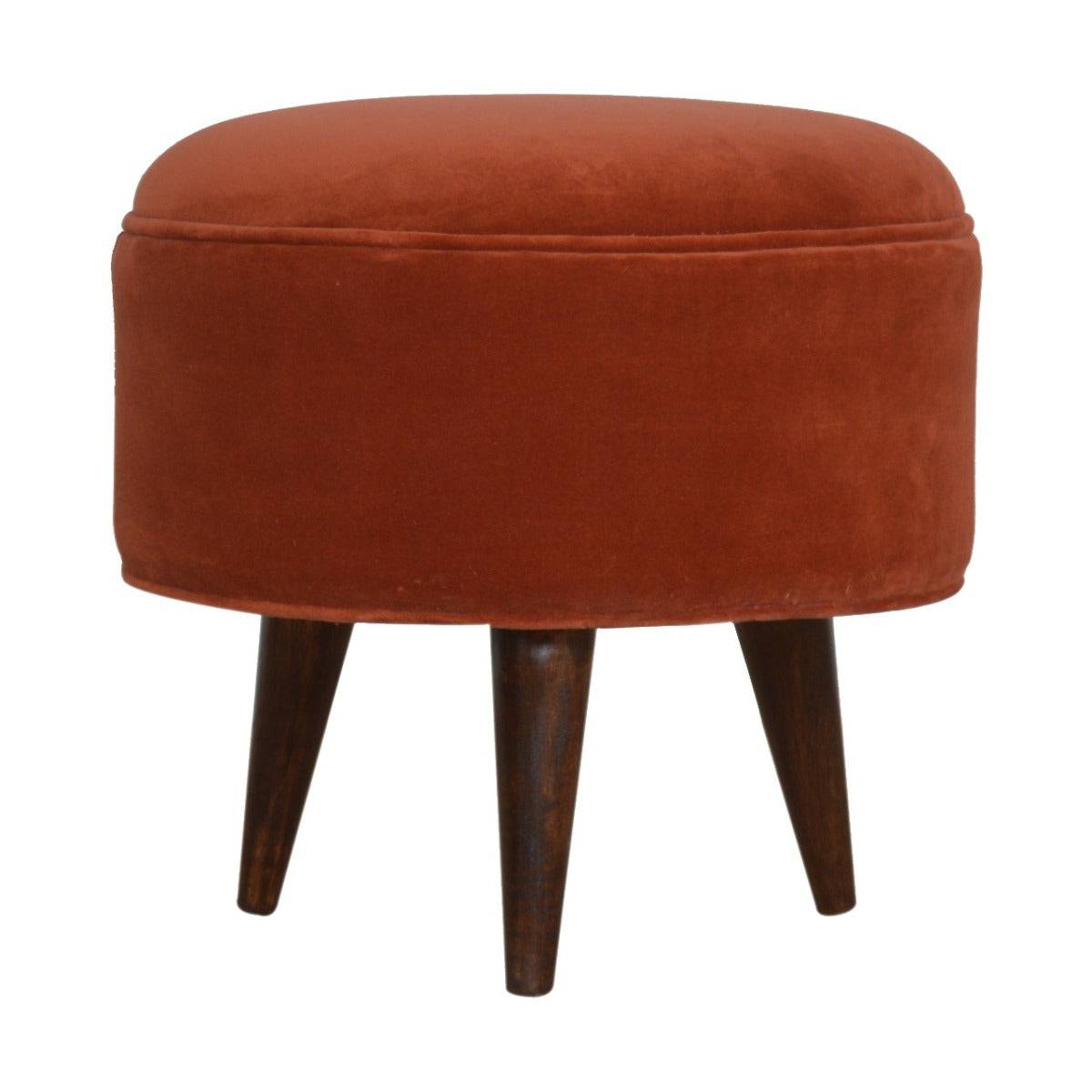 Velvet Nordic Style Footstool in Brick Red - Price Crash Furniture