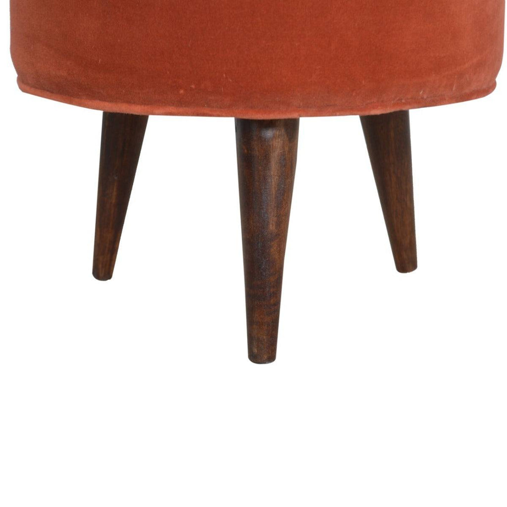 Velvet Nordic Style Footstool in Brick Red - Price Crash Furniture