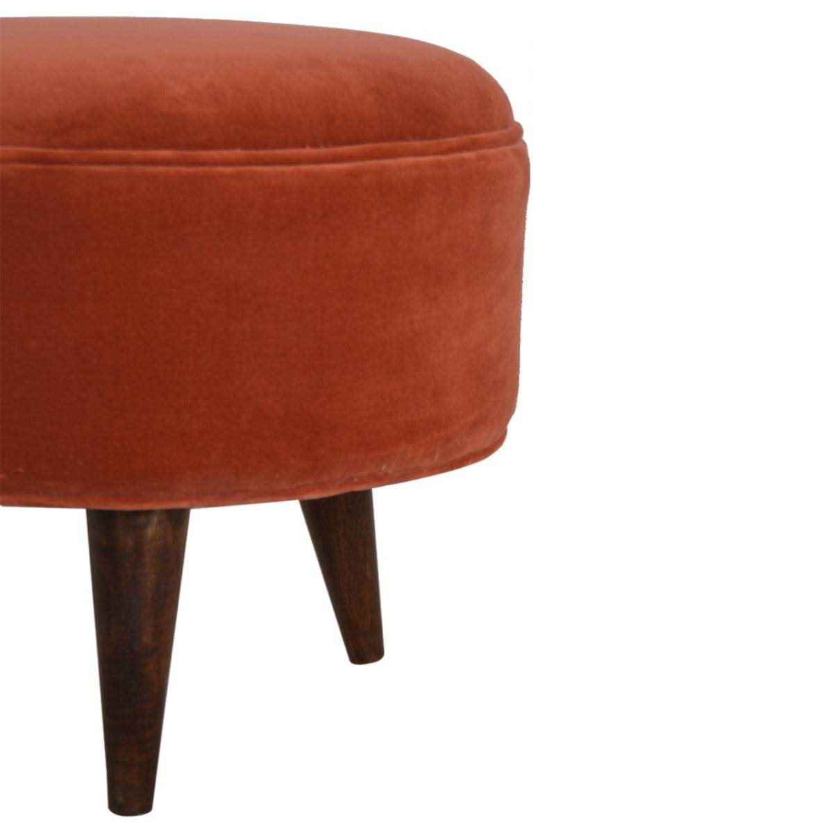 Velvet Nordic Style Footstool in Brick Red - Price Crash Furniture