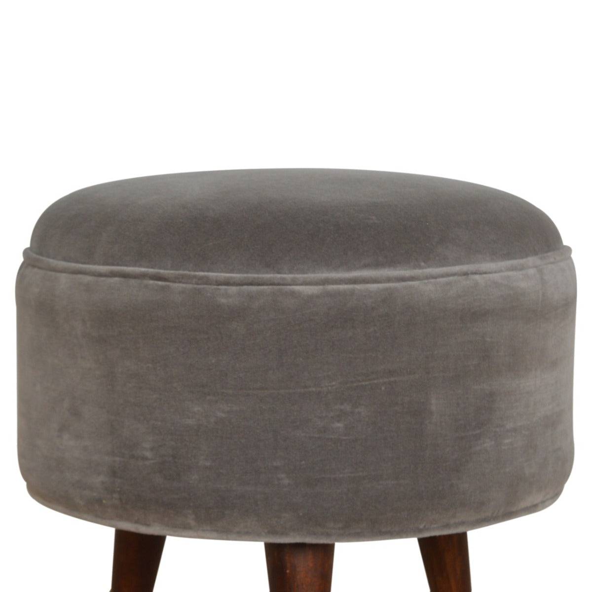 Velvet Nordic Style Footstool in Grey - Price Crash Furniture