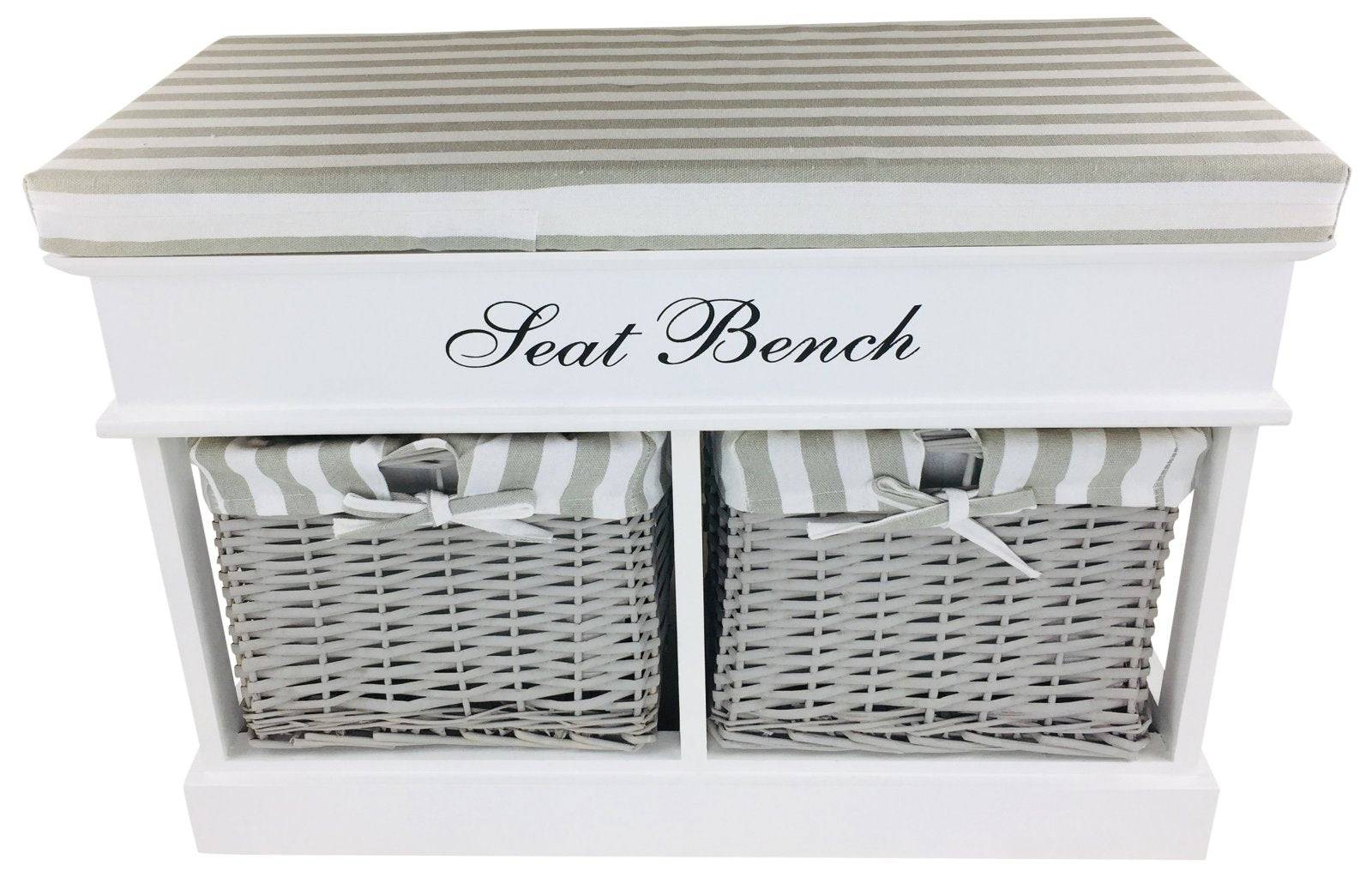 White Seat Bench With 2 Baskets & Lid 70cm - Price Crash Furniture