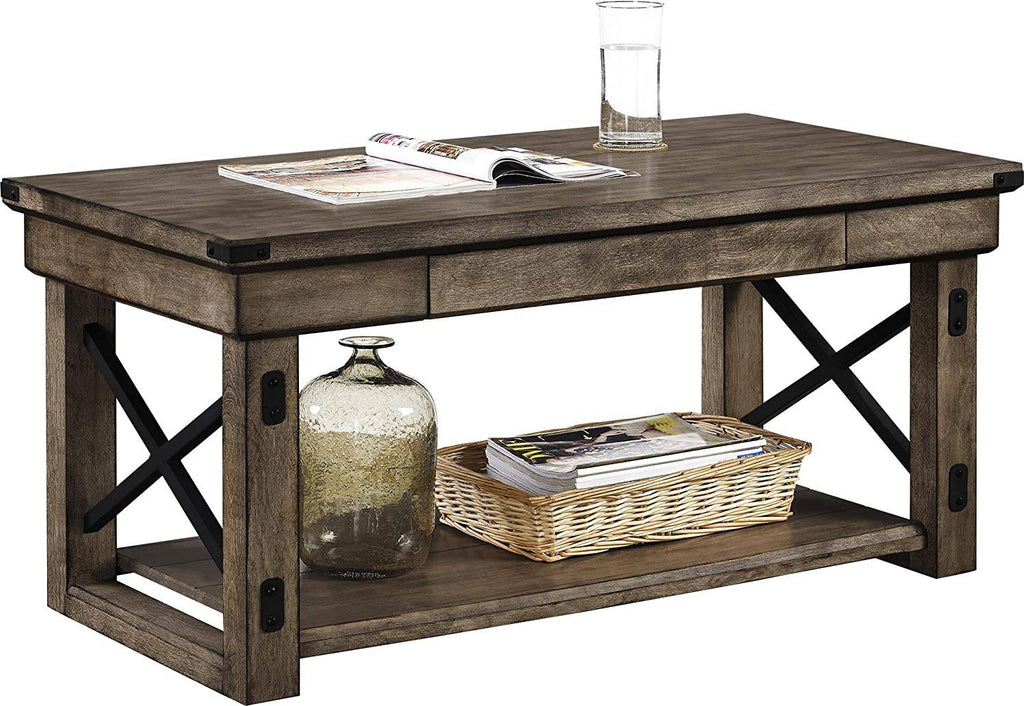 Wildwood Rustic Coffee Table with Drawer in Rustic Grey by Dorel - Price Crash Furniture