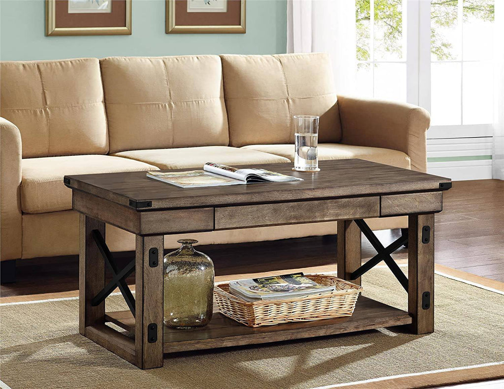 Wildwood Rustic Coffee Table with Drawer in Rustic Grey by Dorel - Price Crash Furniture