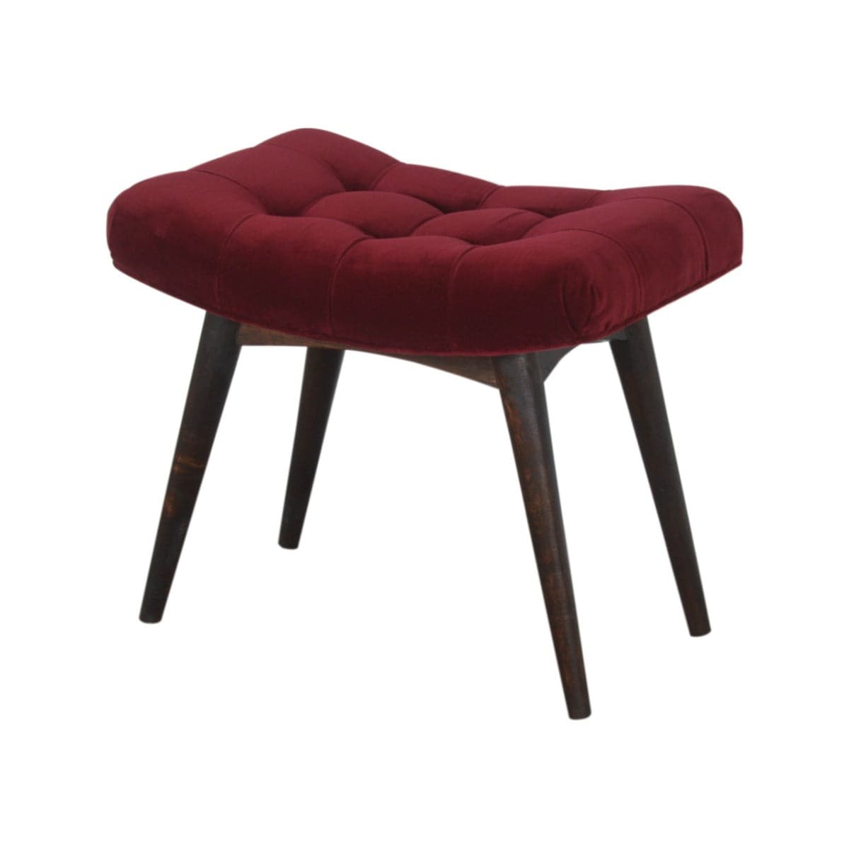 Wine Red Cotton Velvet Curved Bench - Price Crash Furniture