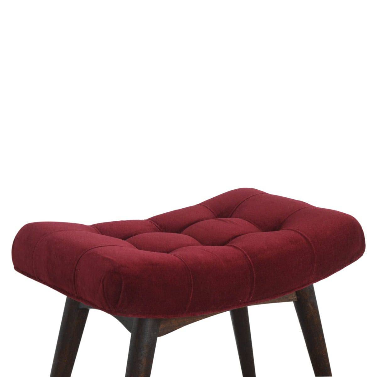 Wine Red Cotton Velvet Curved Bench - Price Crash Furniture