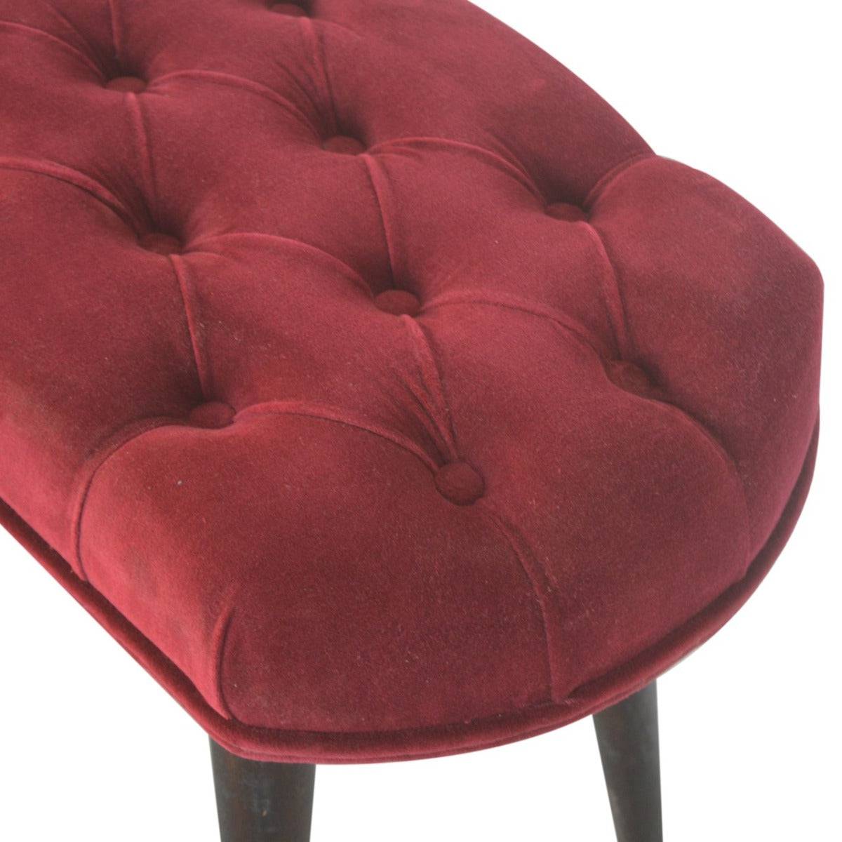 Wine Red Velvet Deep Button Bench - Price Crash Furniture