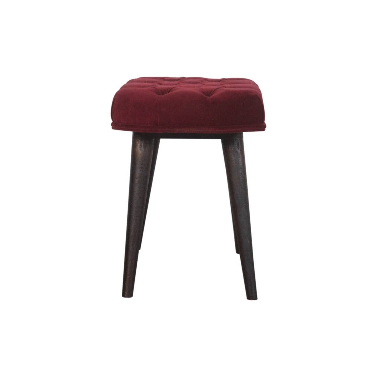 Wine Red Velvet Deep Button Bench - Price Crash Furniture