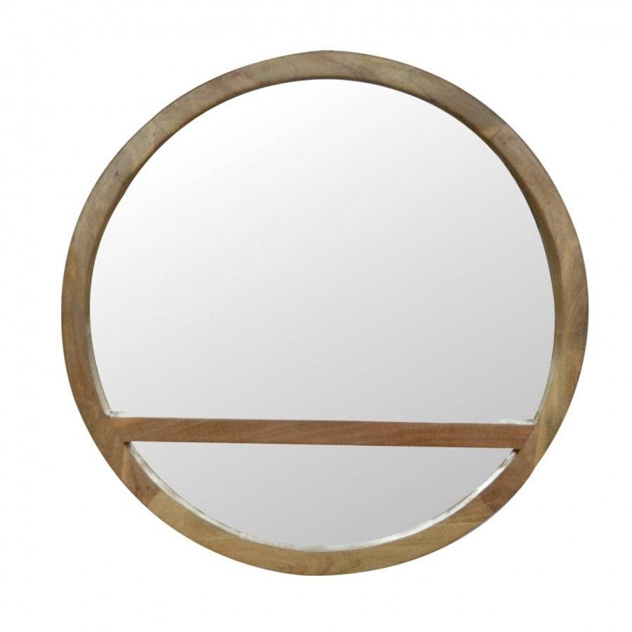 Wooden Round Mirror With 1 Shelf - Price Crash Furniture