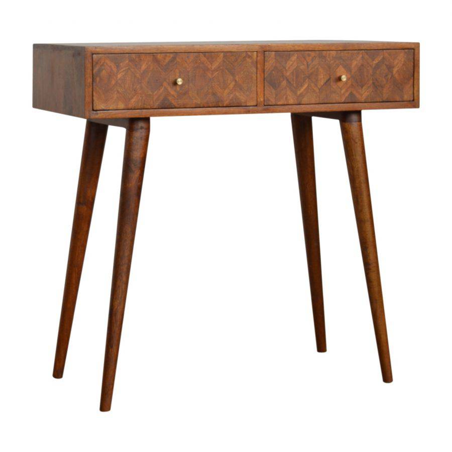 Zig-zag Parquet Pattern Console Table in Chestnut-effect Mango Wood - Price Crash Furniture