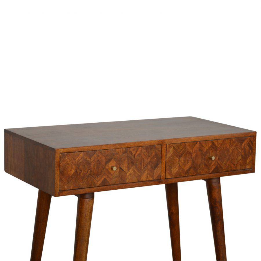 Zig-zag Parquet Pattern Console Table in Chestnut-effect Mango Wood - Price Crash Furniture