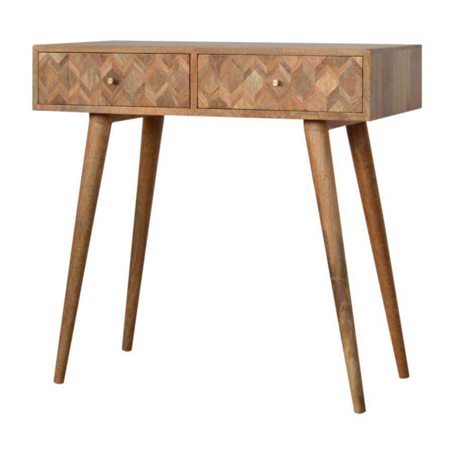 Zig-zag Parquet Pattern Console Table in Oak-effect Mango Wood - Price Crash Furniture