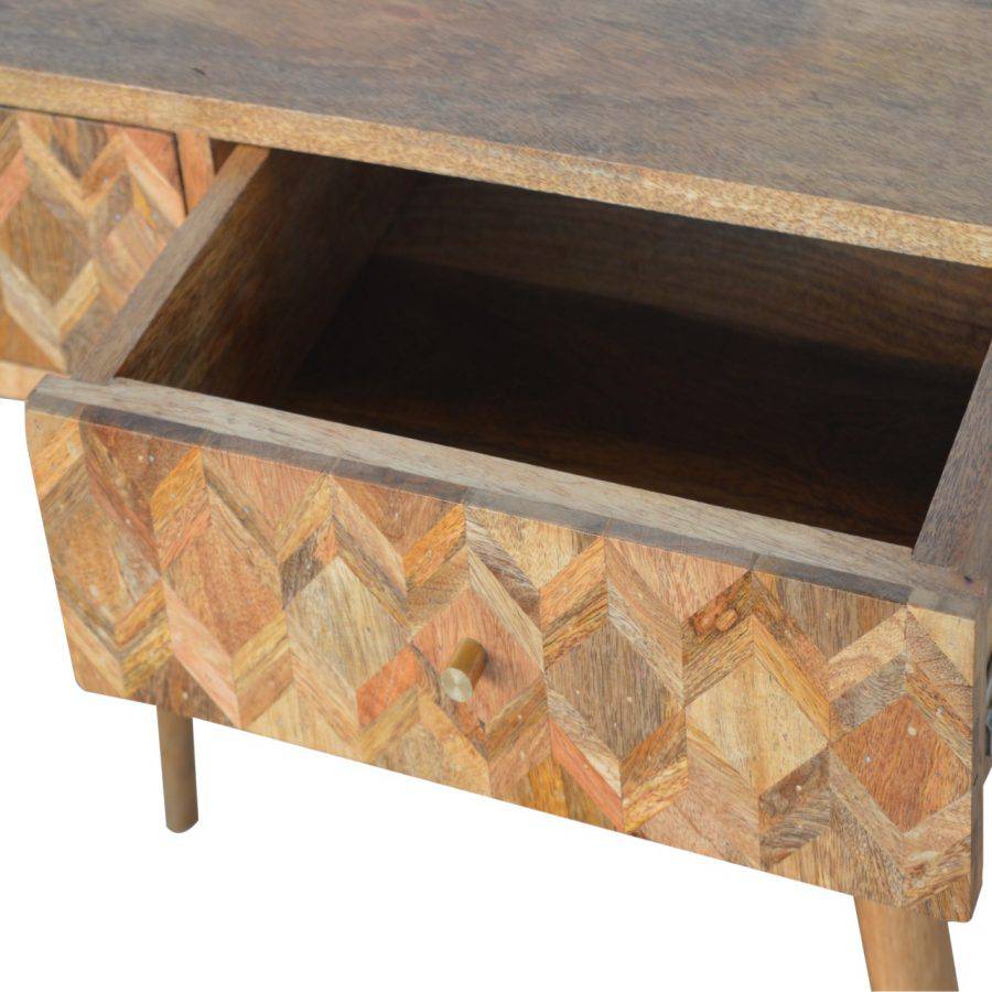 Zig-zag Parquet Pattern Console Table in Oak-effect Mango Wood - Price Crash Furniture