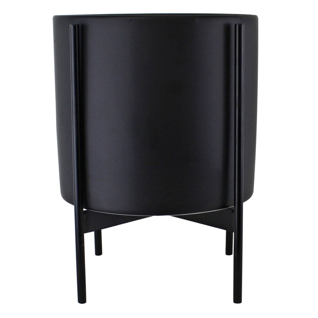 Black Planter With Metal Stand 24cm - Indoor/Outdoor - Price Crash Furniture