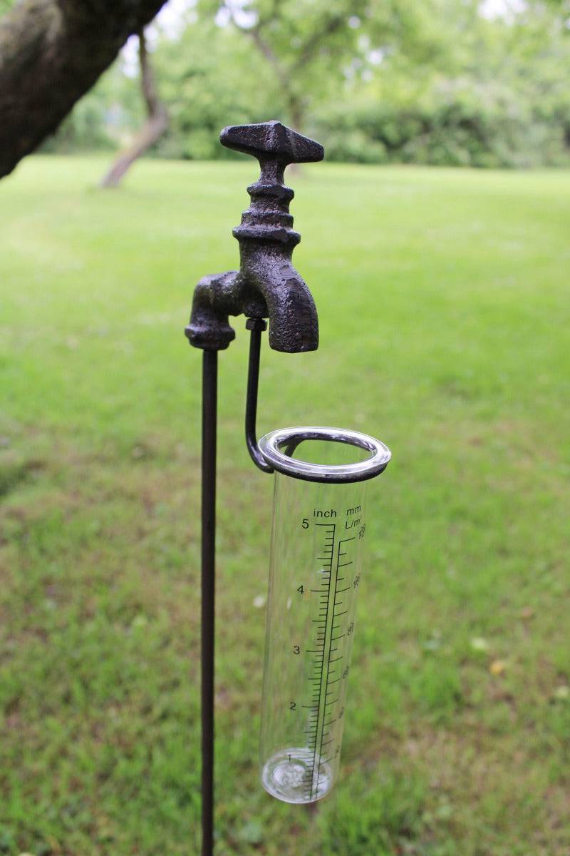 Cast Iron and Glass Garden Rain Gauge, Outside Tap - Price Crash Furniture